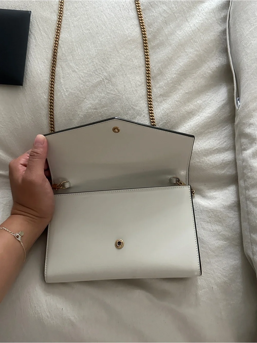 Saint Laurent Black and White Two-Tone Quilted YSL Chain Card Holder